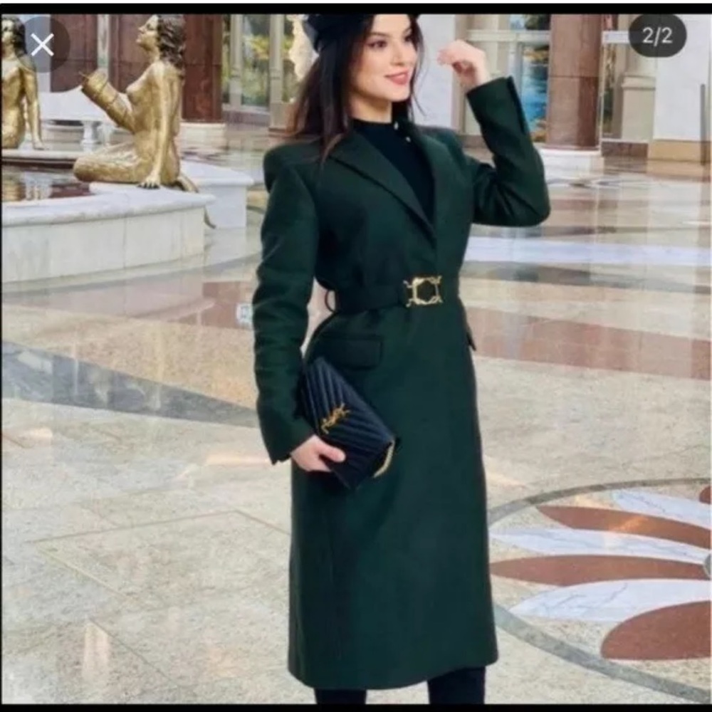 NWT ZARA Menswear Style Wool Coat Green XXL Blogger’s Favorite
